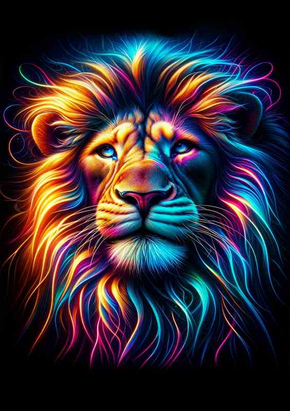Vibrant Neon Colors | Metal Poster - Majestic Lion
