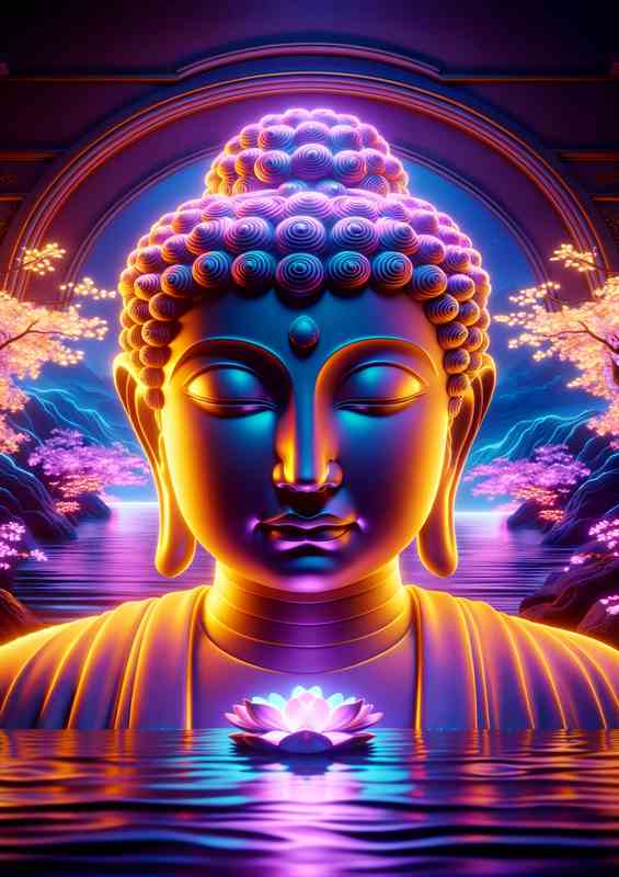 Glowing Buddha Neon Metal Poster