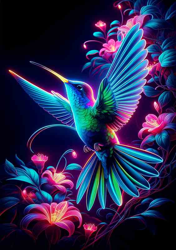 Hummingbird Neon Metal Poster