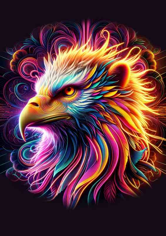 Mystical Griffin Neon Metal Poster