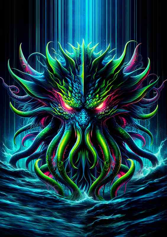 Kraken Neon Metal Poster