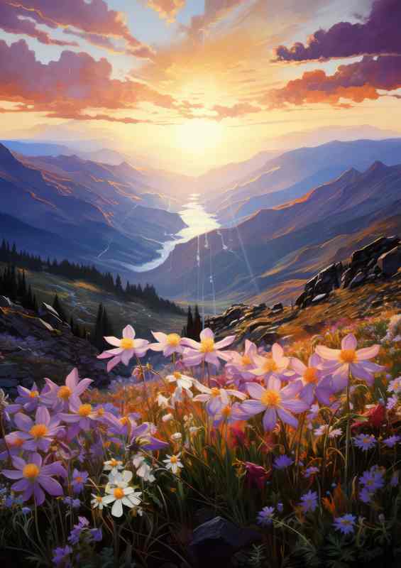 Wild columbines bloom in the mountains at sunrise | Metal Poster