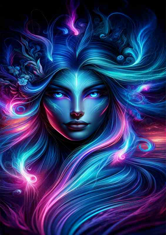 A mythical siren head with surreal neon colors | Metal Poster