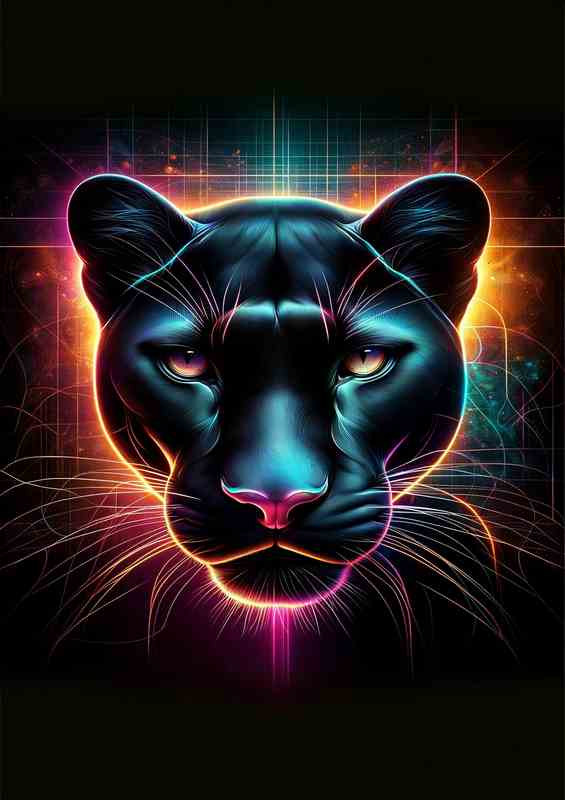 A sleek panthers head in neon art mysterious allure | Metal Poster