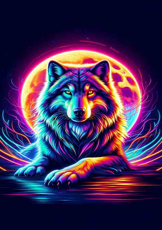 A wolf in ultra high quality with a full moon | Metal Poster