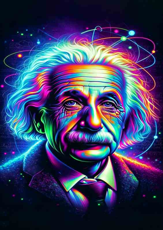 Albert Einstein reimagined with vibrant neon colors | Metal Poster