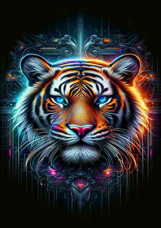 An elegant tigers head in neon art style | Metal Poster