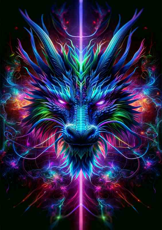 Ethereal Dragon Head | Neon Metal Poster