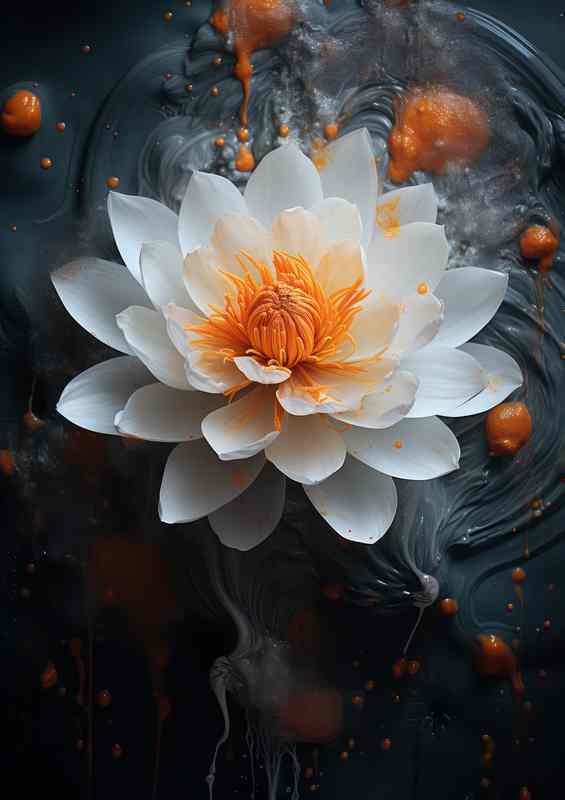white and orange flower in the water | Metal Poster