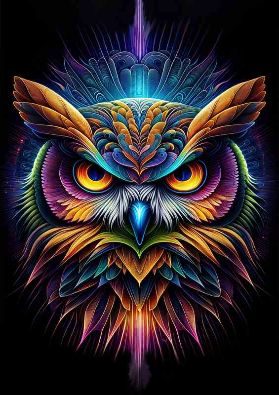 Mysterious Neon Owls Metal Poster