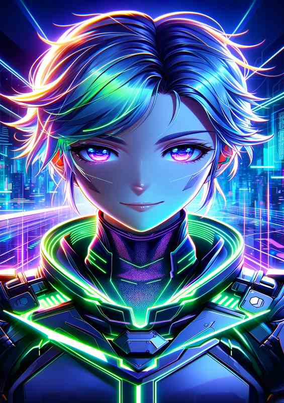 Anime character with a sci fi in neon colors | Metal Poster
