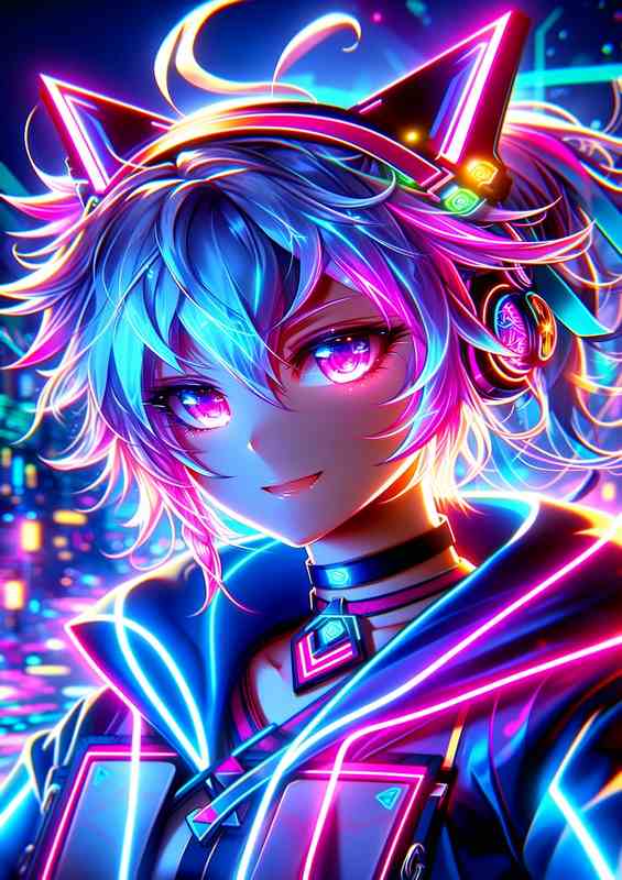 Anime Glowing Neon Colors Metal Poster