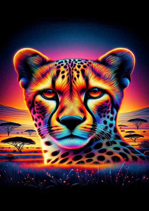 Neon Cheetahs in African Savanna Metal Poster