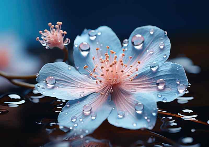 Pink flower with water drops | Metal Poster
