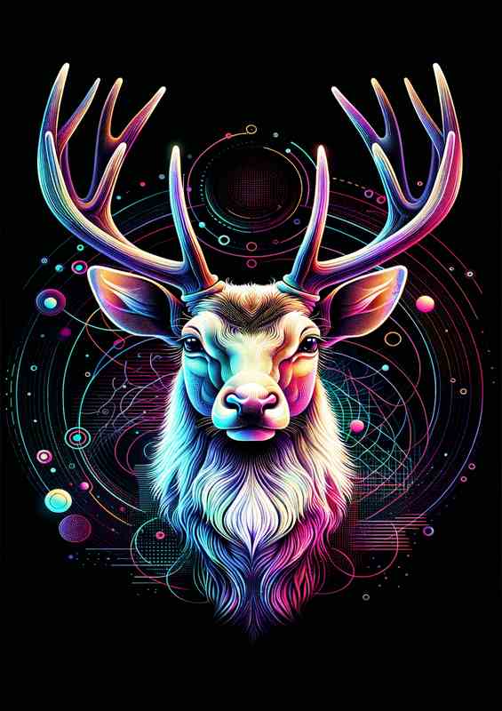 Regal Deer Neon Art Metal Poster
