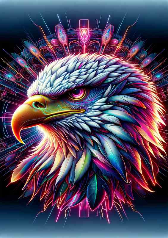Eagles' Neon Gaze & Feathers | Metal Poster