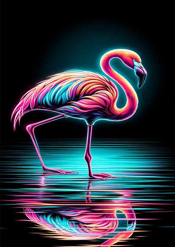 Neon Flamingo Metal Poster