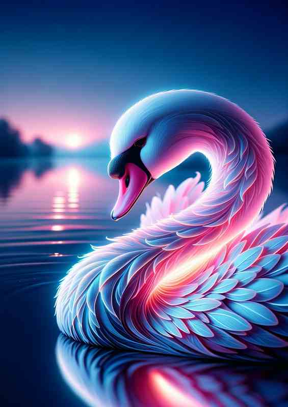 Graceful swans head with neon pink and white tones | Metal Poster
