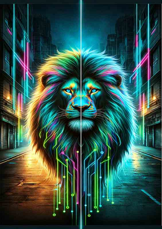 Cyber Lion | Neon Metal Poster