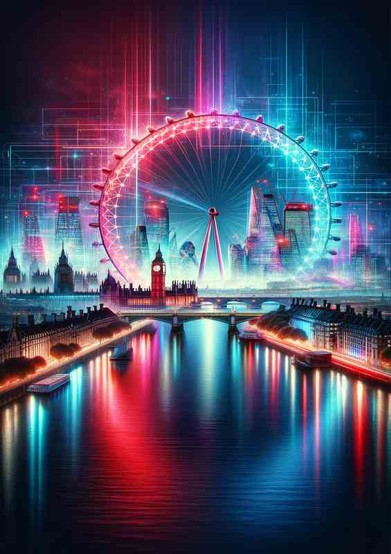 London skyline aglow with radiant neon colors | Metal Poster