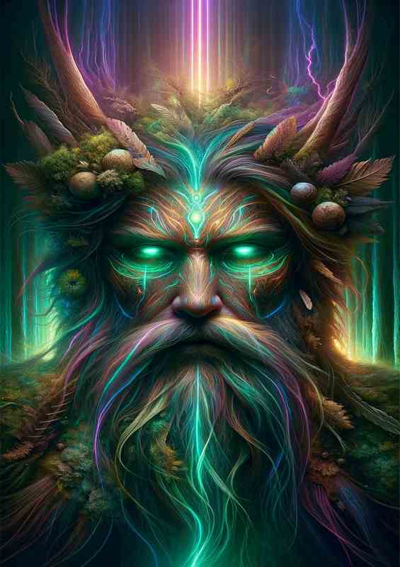 Pagan god enveloped in mystical neon colors | Metal Poster