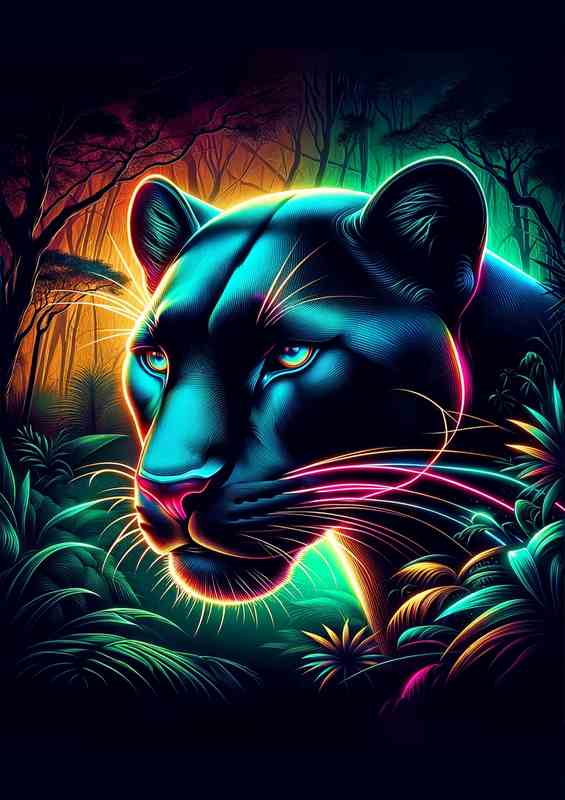 Neon Jungle Panther Metal Poster