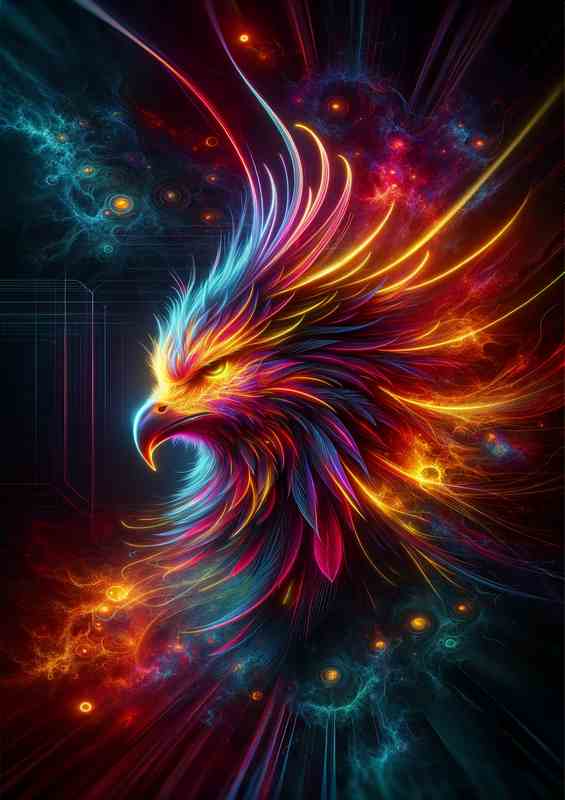 Phoenix head glowing with intense neon colors | Metal Poster