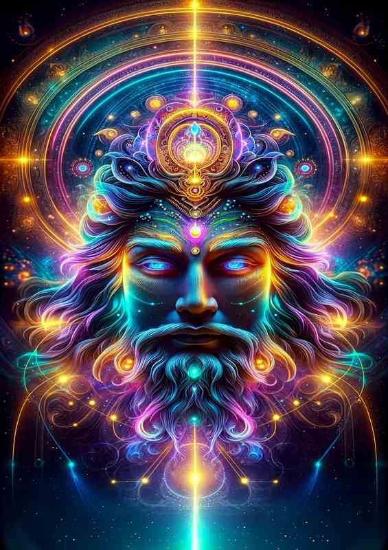 Powerful deity radiating divine energy neon | Metal Poster