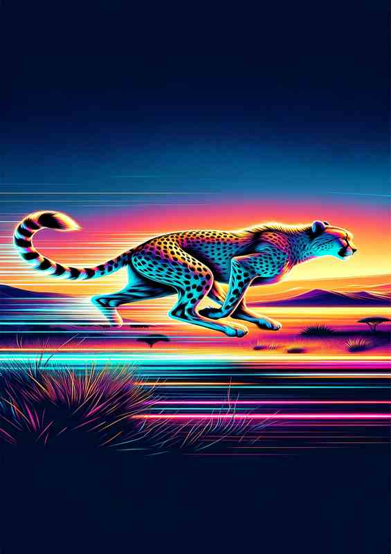Neon Cheetah Sprint Metal Poster