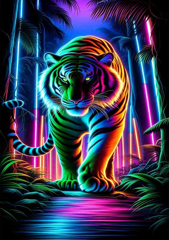 Neon Jungle Tiger | Metal Poster