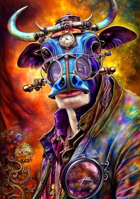 Steam Punk Beautiful Cow | Metal Poster