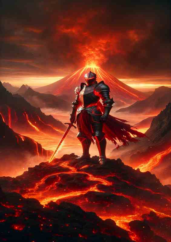 Scarlet Sentinel Inferno Peak Guardian | Metal Poster