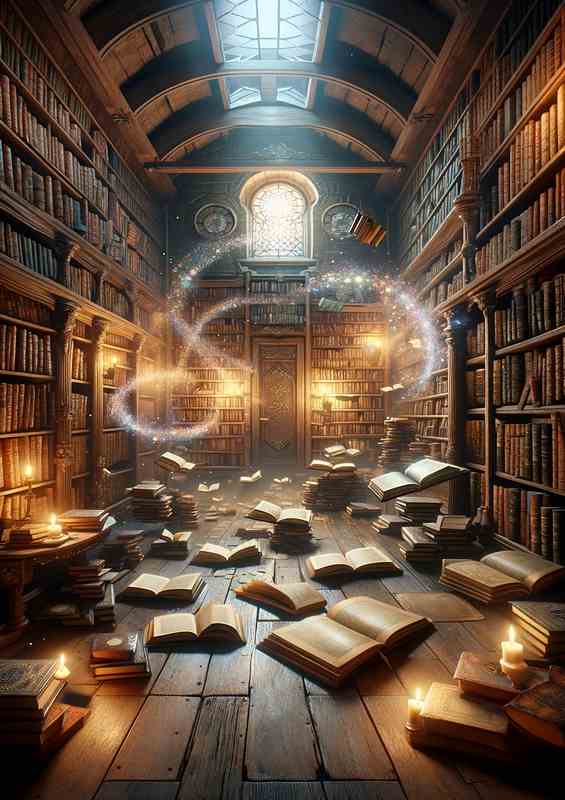an enchanted bookshop with books | Metal Poster