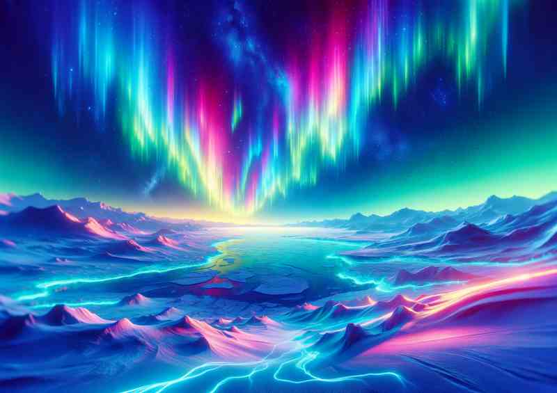 A Neon Aurora over an Icy Tundra | Metal Poster