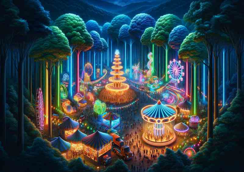 A Neon Carnival in a Fairy Tale Forest transformed | Metal Poster