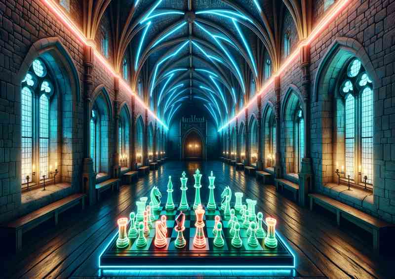 Medieval Castle | Neon Chess Hall Poster