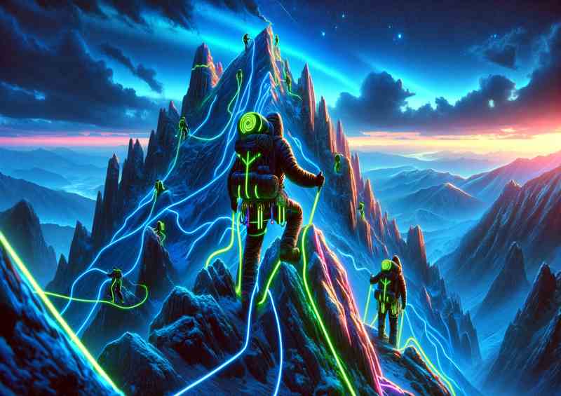 A Neon Enhanced Mountain Climbing Adventure | Metal Poster