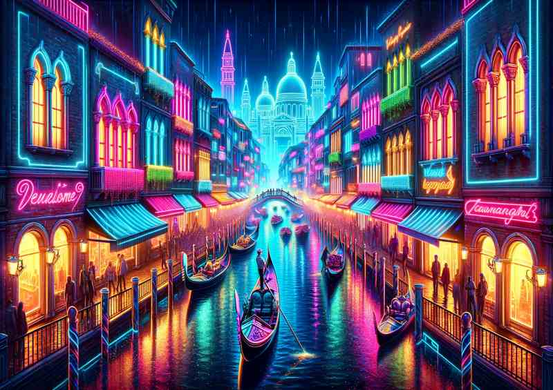 A Neon Festival in a Venice like City | Metal Poster