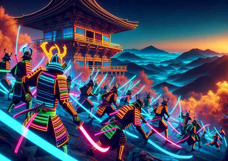 A Neon Samurai Battle in Ancient Japan | Metal Poster