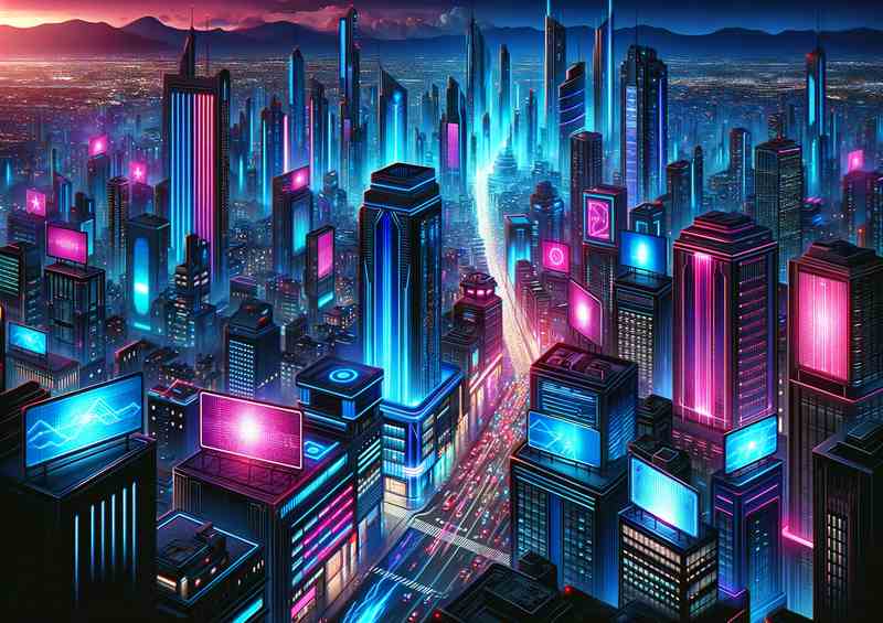 Futuristic Cityscape at Night Metal Poster
