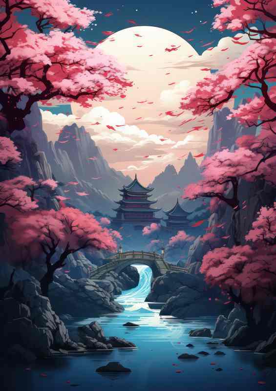 A Journey Through Japans Cherry Blossom Valleys | Metal Poster