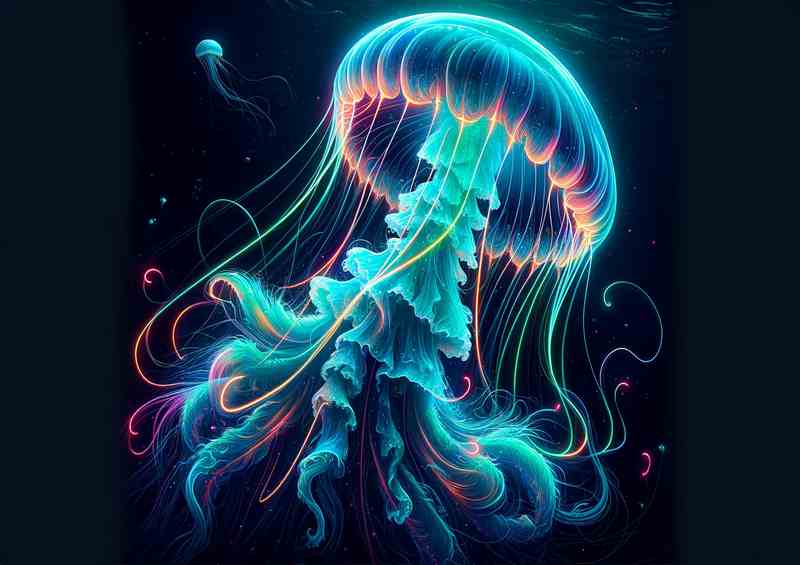 Deep Sea Neon Jellyfish Metal Poster