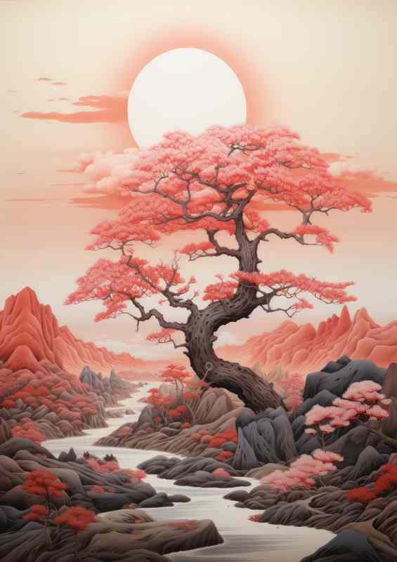 Beneath the Cherry Blossoms Japans Mountainous Beauty | Metal Poster