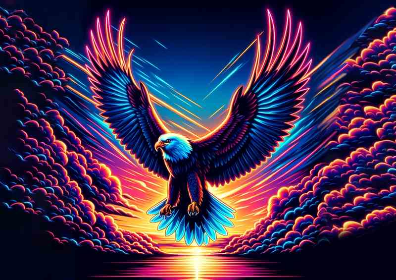 Majestic Eagle Neon Metal Poster