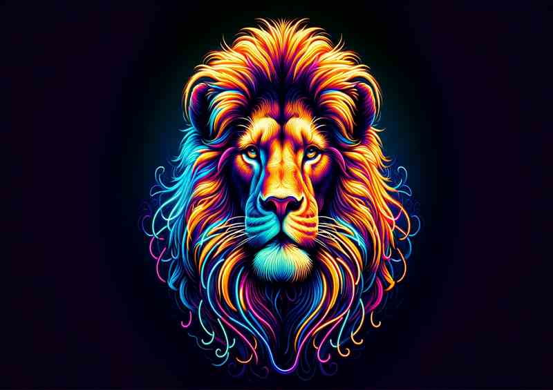 Vibrant Lion Neon Metal Poster