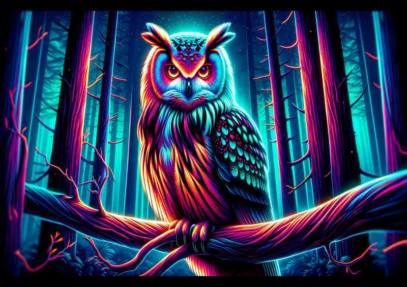 Neon Owl Metal Art
