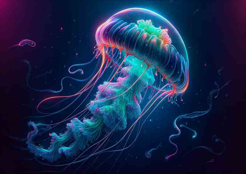 Neon Jellyfish Ocean Depths Metal Poster