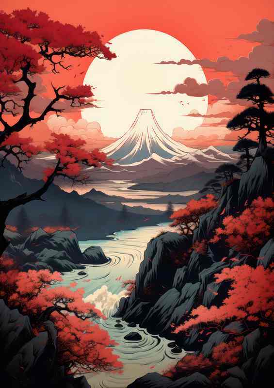 Breathtaking Views Sakura Trees by Japans Waters | Metal Poster