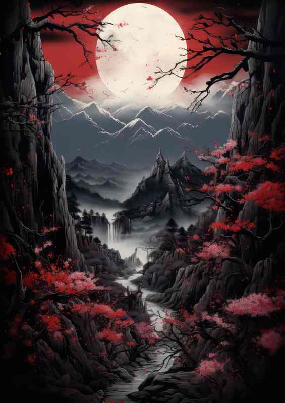 Cherry Blossom Adv Mountains | Metal Poster