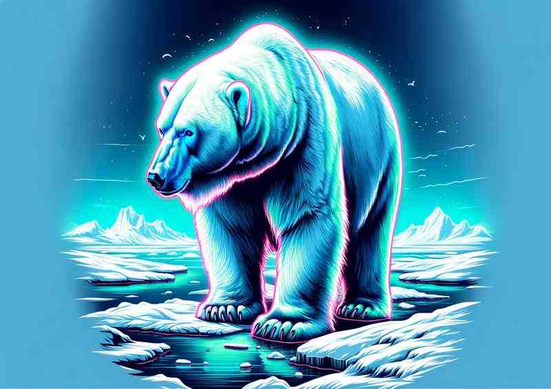 A polar bear in a snowy landscape in a neon art style | Metal Poster